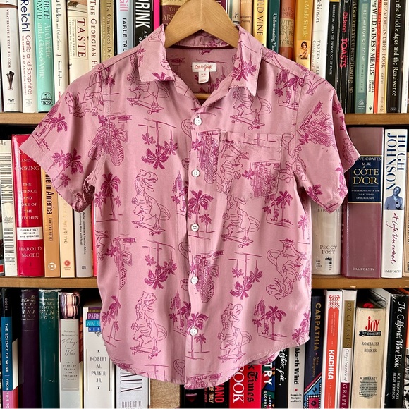 Cat & Jack Other - Cat & Jack Pink Dinosaur Short Sleeve 100% Rayon Button Up Collared Shirt sz 8